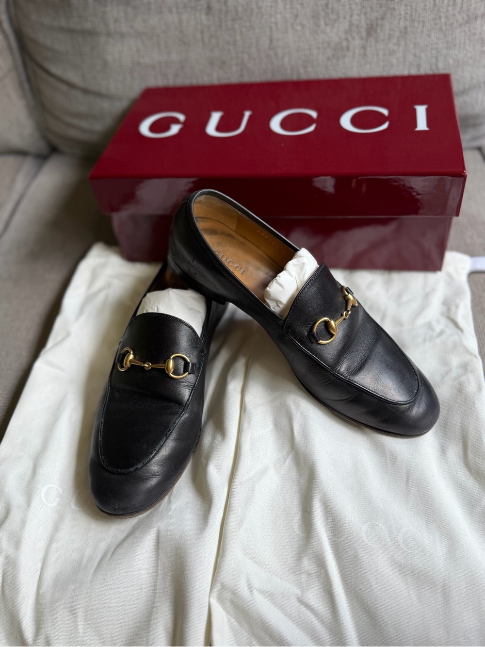 Women’s Gucci Black Leather Horsebit Slip-On Loafers